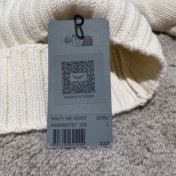 Zadig & Voltaire 100% Wool Cream Sweater with Black Heart - Picture 4 of 5